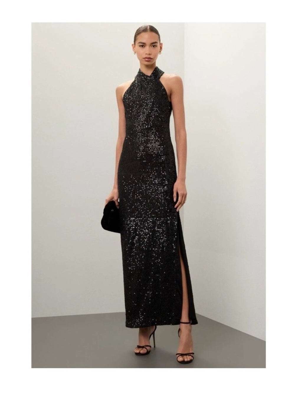 RACHEL Rachel Roy Black Sequin Halter Maxi Dress